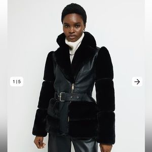 Black Faux Fur Biker Jacket from River Island